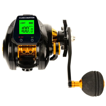 Electronic Baitcasting Reel 10kg Max Drag Alarm Counter Gold