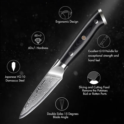 3.5-Inch Damascus Steel Paring Knife VG10 Core Cutter Black