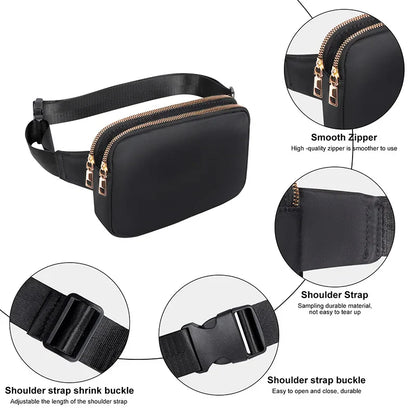 Women Waist Bag Waterproof Crossbody Chest Fanny Pack (Black)