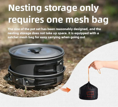 Camping Cookware Set for 1-3 Persons Black
