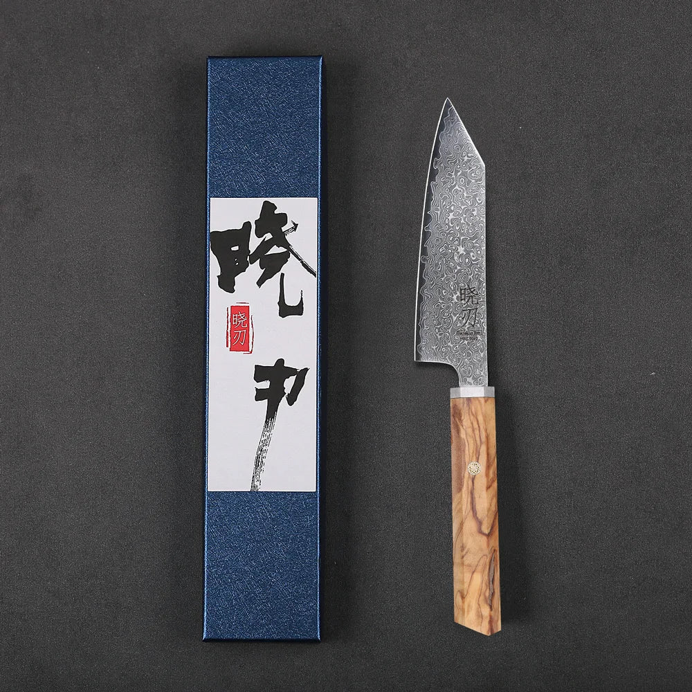 5-Inch Handmade 67-Layer Damascus Steel Chef Knife AUS-10 Core Brown