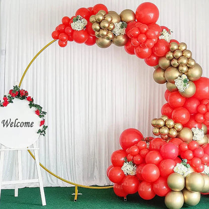 Red & Gold Balloon Arch Garland Kit with Metallic Gold Confetti Balloons