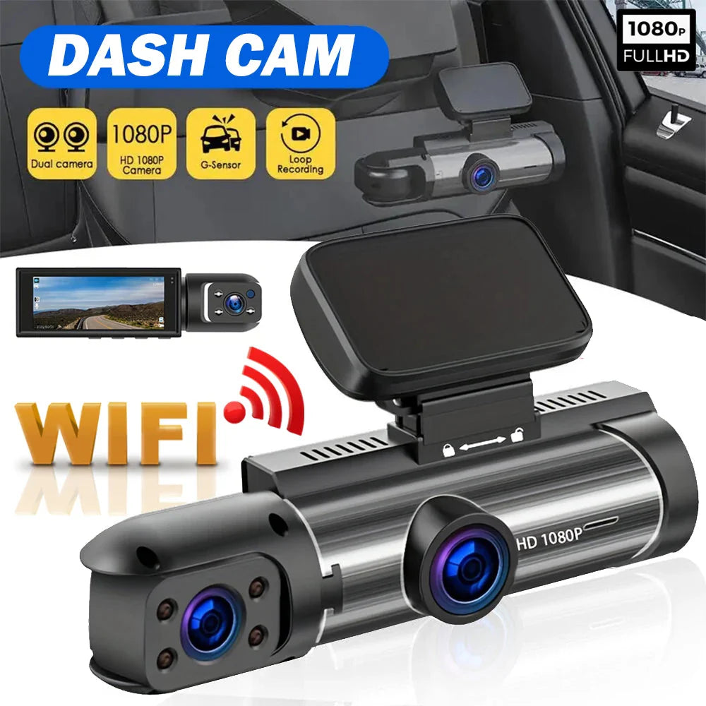 1080P WiFi Dual Lens Dash Cam Front Rear Car DVR Black