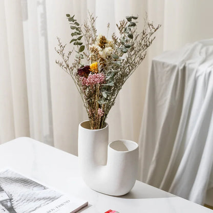 Nordic Elegance: White Ceramic U-shaped Vase for Stylish Living Spaces