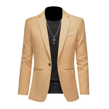 Mens Slim Fit Casual Suit Jacket Single Button (Khaki)