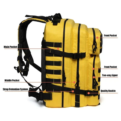 45L Tactical Fitness Backpack Molle Rucksack Yellow