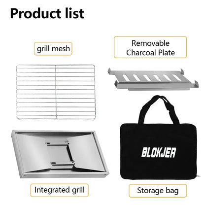 304 Stainless Steel Folding BBQ Grill Camping Stove Silver