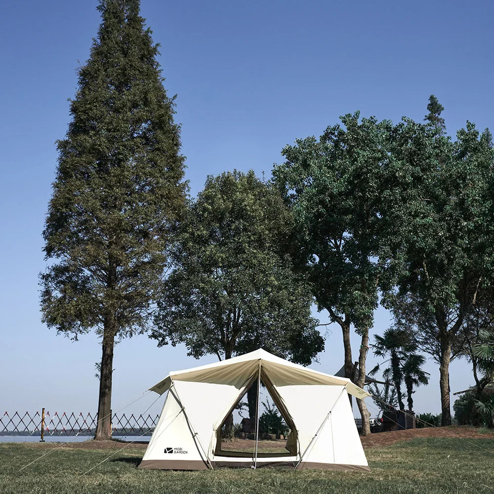 Camping Glamping Cotton Tent 3-Person Double-Layer Waterproof Tent Ivory