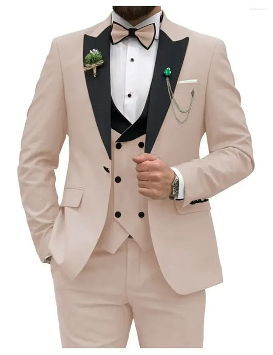 Men's Slim Fit 3-Piece Suit Formal Set (Beige)
