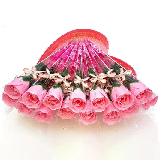 10pcs Pink Never-Wither Soap Flower Rose Bouquet - Scented Petals