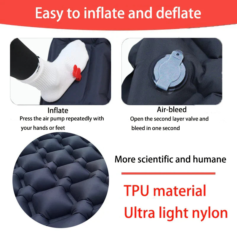 Outdoor Ultralight Camping Sleeping Pad with Built-in Pump and Headrest