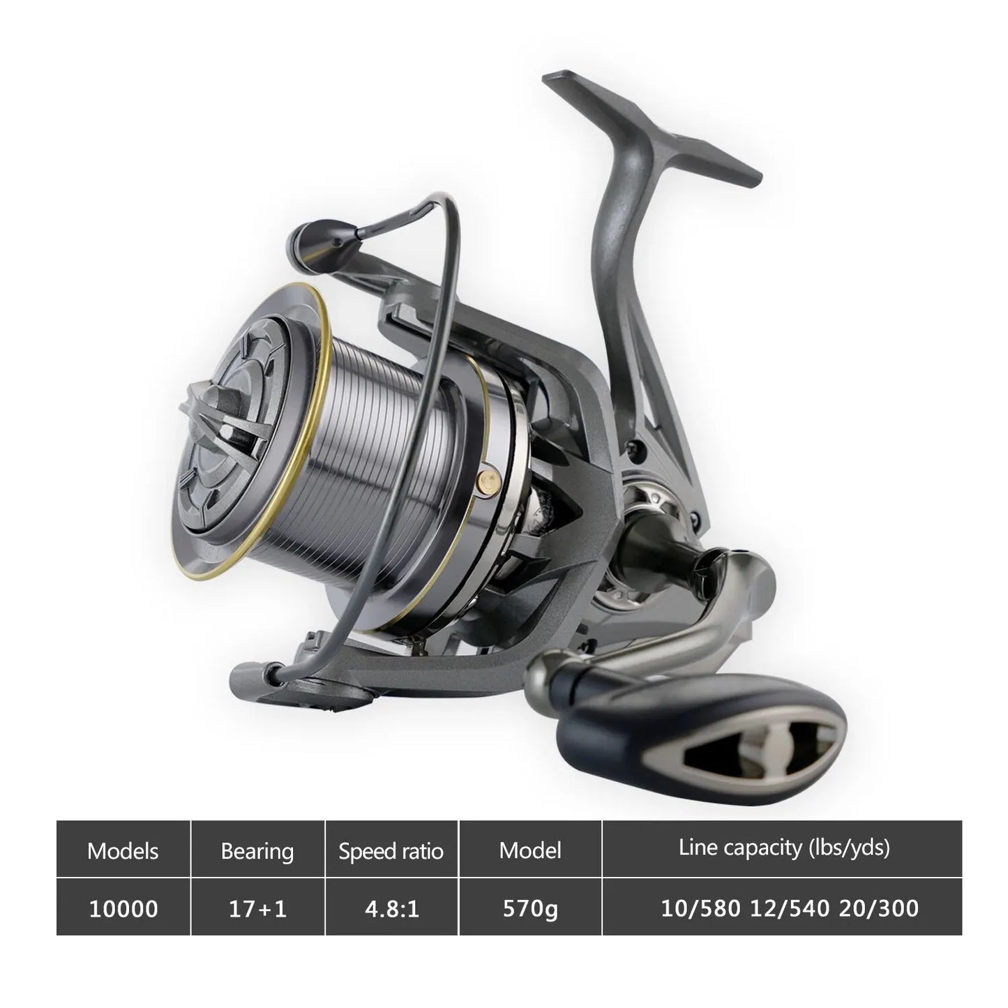 Spinning Fishing Reel 25KG Max Drag 10000 Series Silver