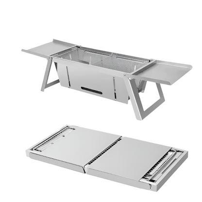 Stainless Steel Folding Charcoal Barbecue Stove BBQ Grill Rack Silver