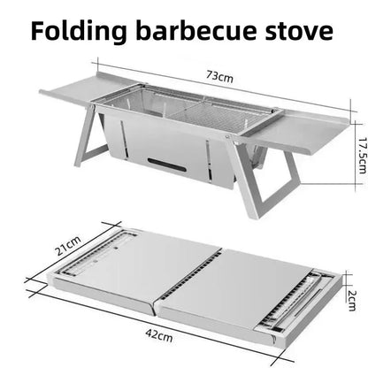 Stainless Steel Folding Charcoal Barbecue Stove BBQ Grill Rack Silver