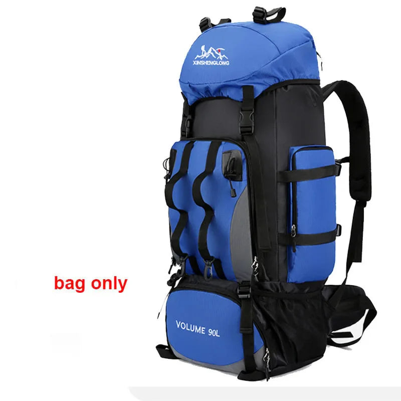 90L Waterproof Camping Backpack with Cover Blue