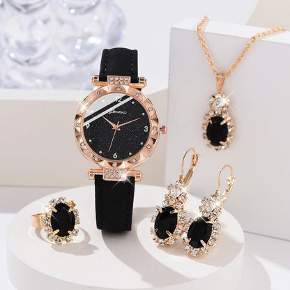 Luxury Womens Rhinestone Quartz Watch Set (5-Piece)