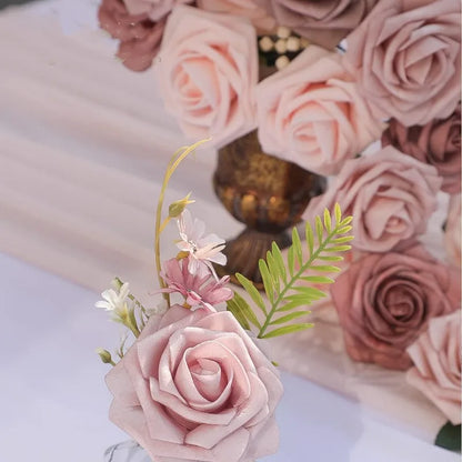 25pcs Real Touch Cinnamon Combination Artificial Rose Flower Arrangement - Warm Taupe & Nude