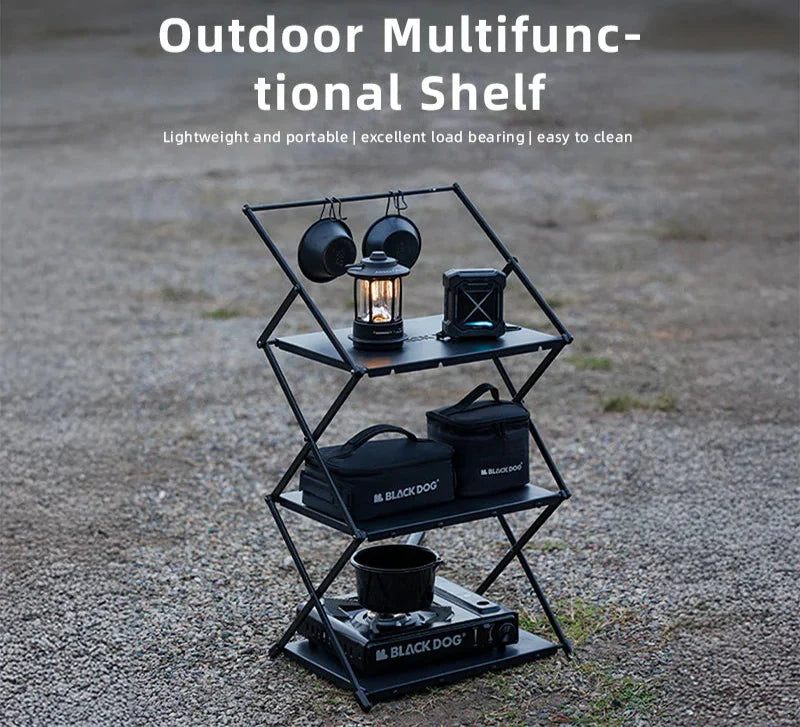 Camping Foldable Storage Organizer Rack Black