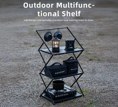 Camping Foldable Storage Organizer Rack Black