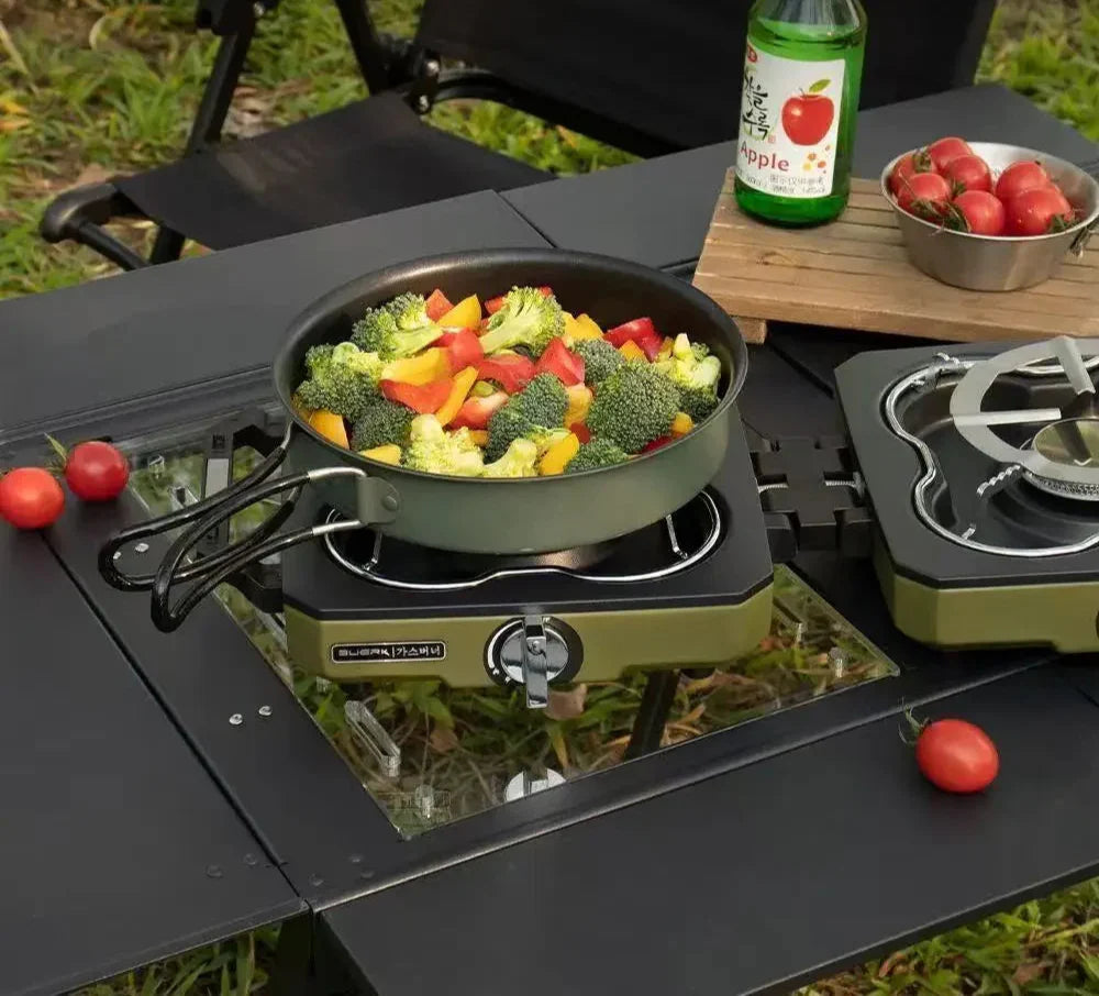 Double Burner Camping Stove High Firepower Gas Green