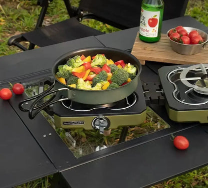 Double Burner Camping Stove High Firepower Gas Green