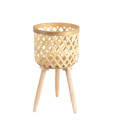 Handmade Bamboo Woven Flower Pot with Stand - Elegant Plant Display