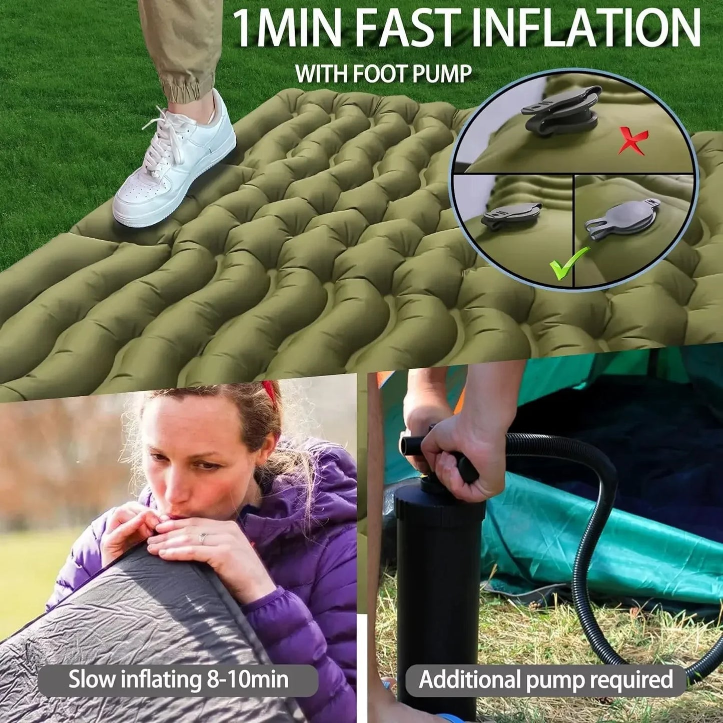 Double Self-Inflating Sleeping Pad Pillows Green
