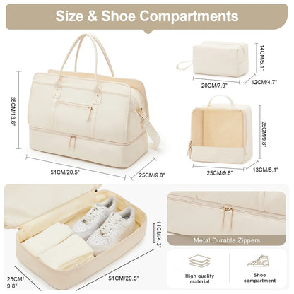 Luggage Travel Bag with Clothes and Toiletry Bag (Beige)