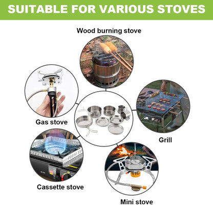 8-Piece Camping Cookware Mess Kit Silver