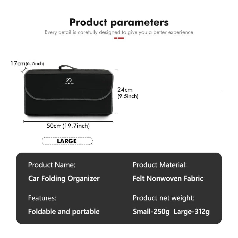 Large Car Seat Rear Storage Pouch–Soft Felt Trunk Organizer Bag Black