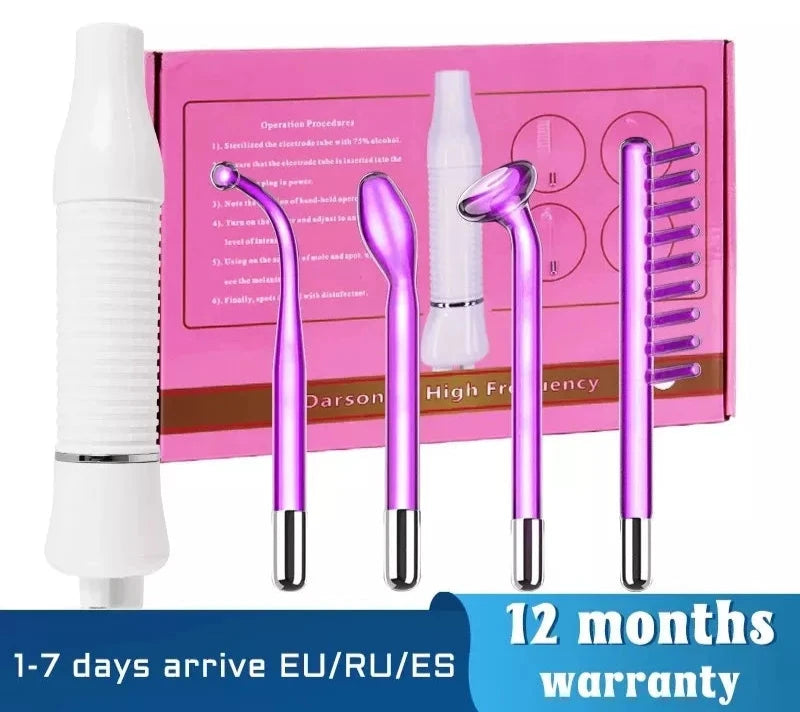 High Frequency Facial Machine with Argon Treatment - Electrotherapy Wand for Acne and Hair Care