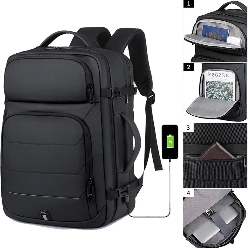 Expandable 17-Inch Laptop Backpack for Men 11 Pockets Black