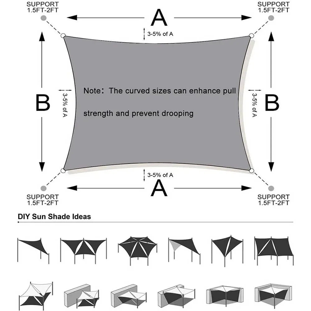 Waterproof Rectangle Sun Shade Sail Oxford Fabric Canopy Dark Gray