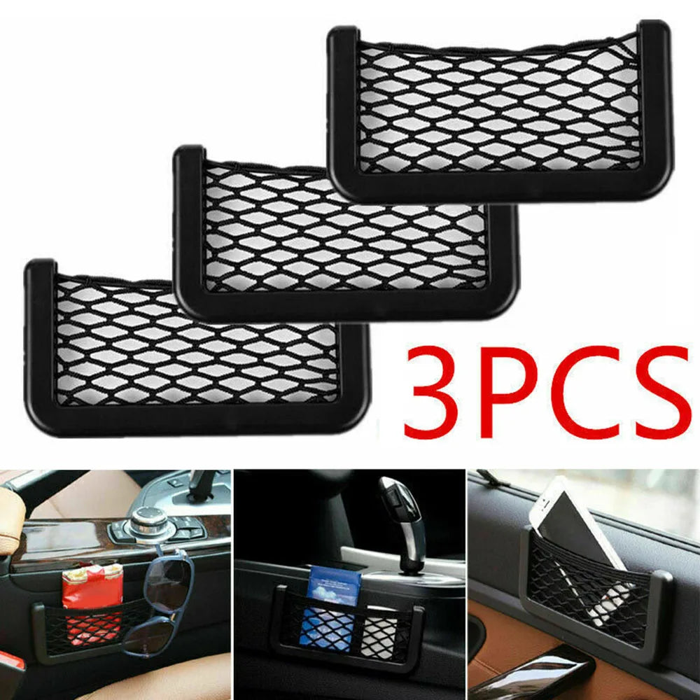 3PCS Universal Car Seat Organizer Mesh Net Pocket Black