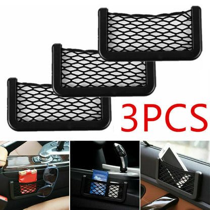3PCS Universal Car Seat Organizer Mesh Net Pocket Black