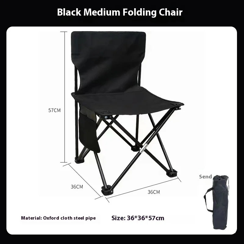 Foldable Camping Chair with Side Pocket Black