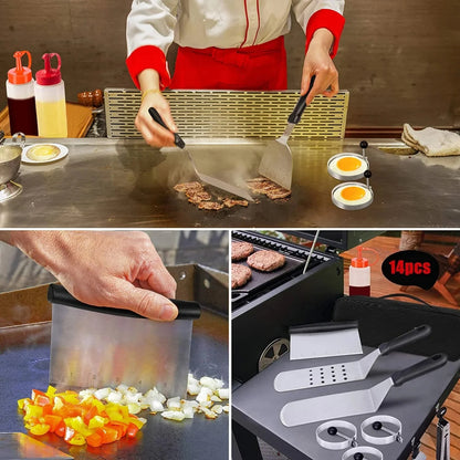 Stainless Steel Griddle Grill Tool Set with Storage Bag