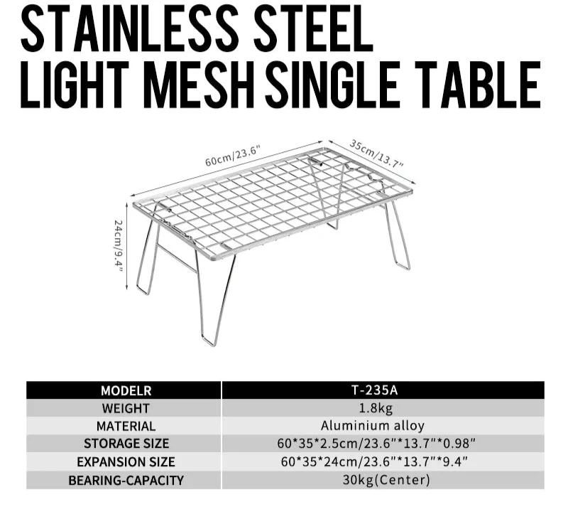 Heavy-Duty Camping BBQ Table Foldable Grill Silver