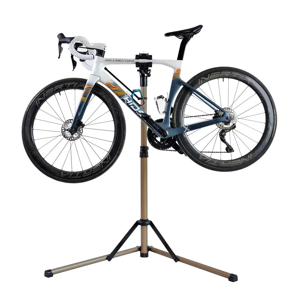 Adjustable Aluminum Bike Repair Stand with Foldable Storage Gold