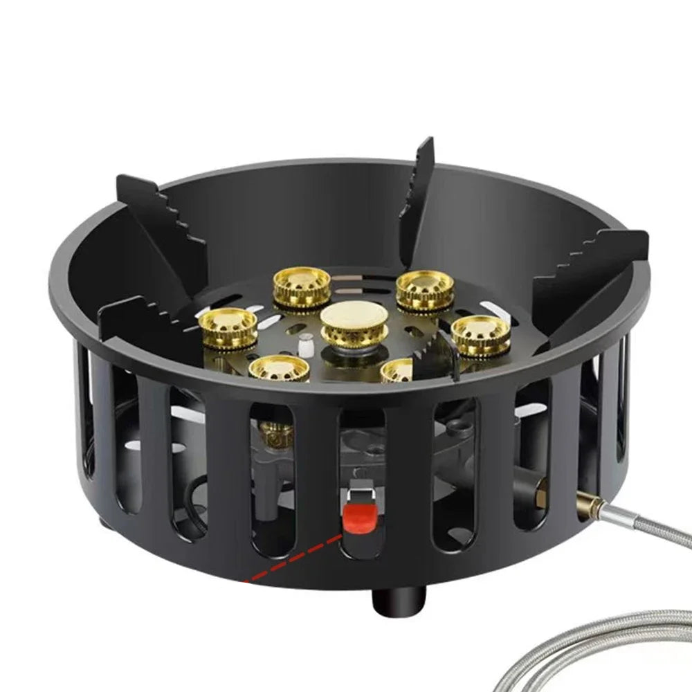 7-Core High-Power Camping Stove Gas Burner Black
