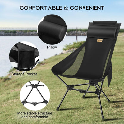 Portable Camping Chair with Headrest Black