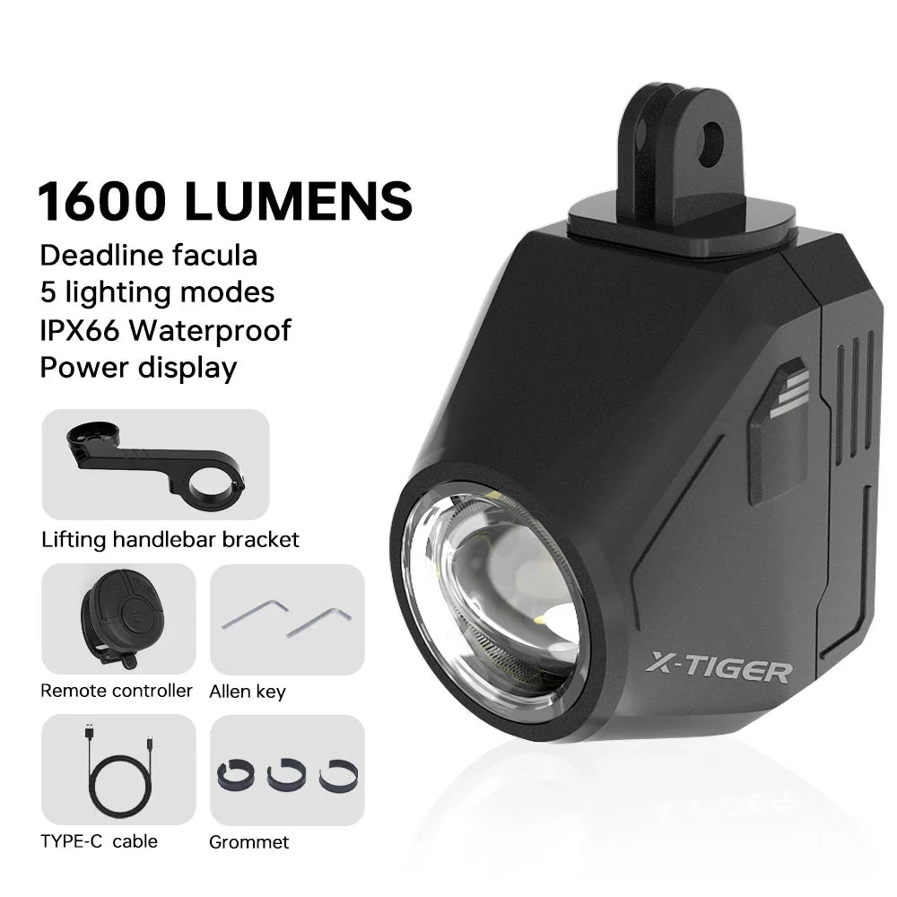 1600LM Bike Light with Wireless Remote Dual Beam Black