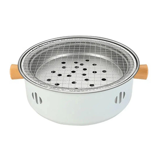 Steel Charcoal BBQ Grill Stove Round Split Non-Stick Barbecue Rack White