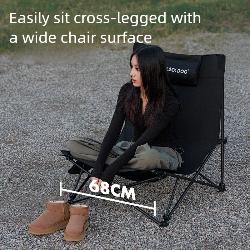 Camping Folding Recliner Chair with Cotton Pillow Black