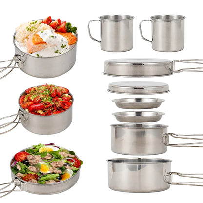 8-Piece Camping Cookware Mess Kit Silver