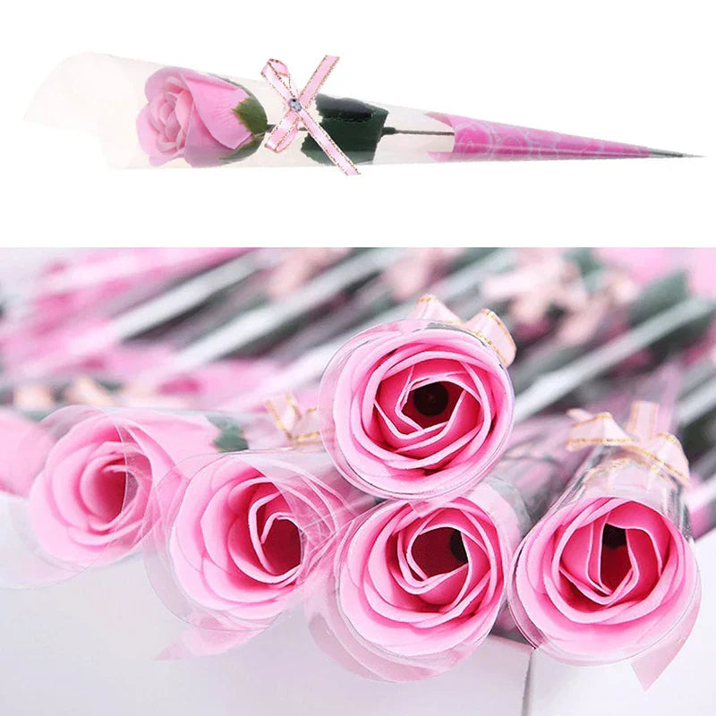 10pcs Pink Never-Wither Soap Flower Rose Bouquet - Scented Petals