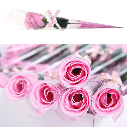 10pcs Pink Never-Wither Soap Flower Rose Bouquet - Scented Petals