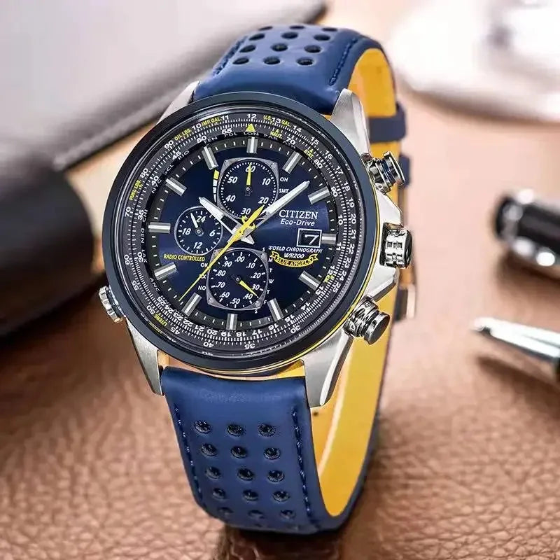 Men's Quartz Watch Waterproof Stainless Steel (Blue Rubber belt)