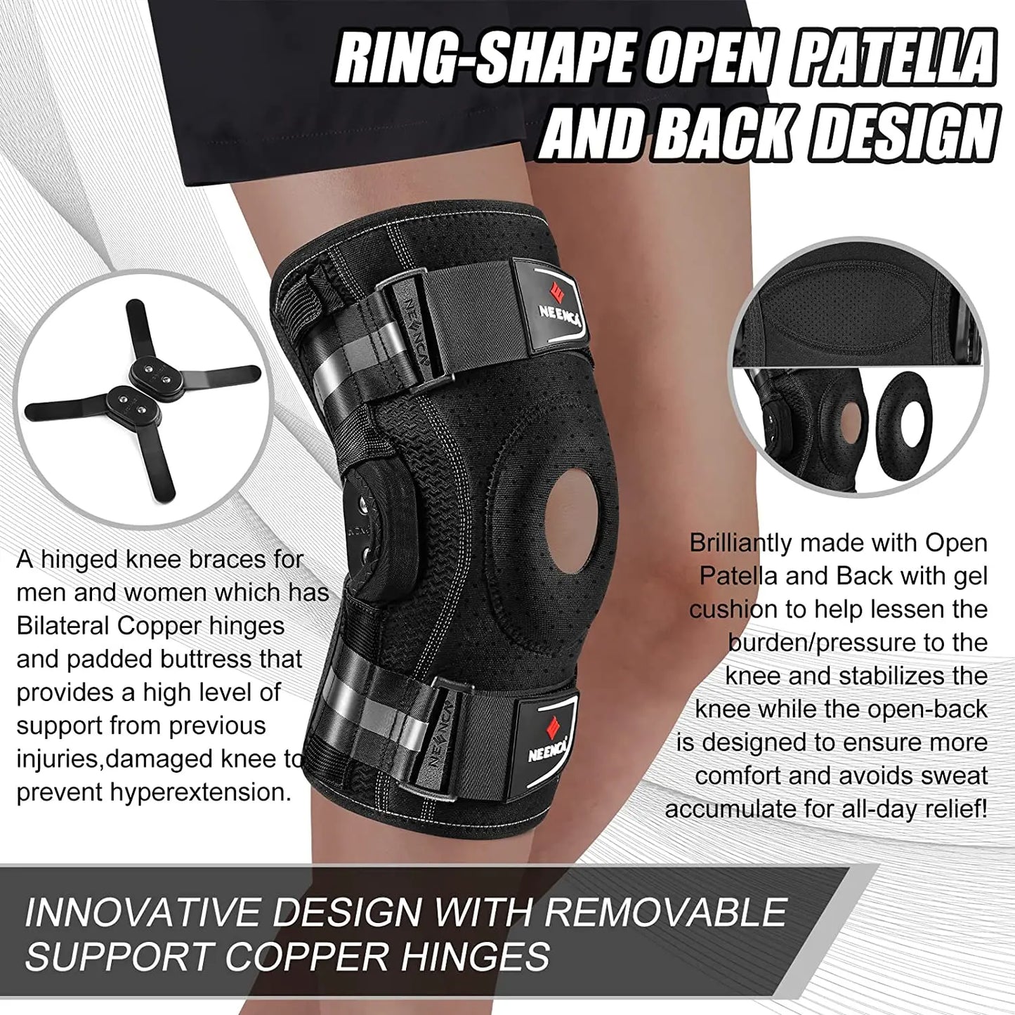 Knee Brace with Copper Side Stabilizers XL Medical Knee Support Black