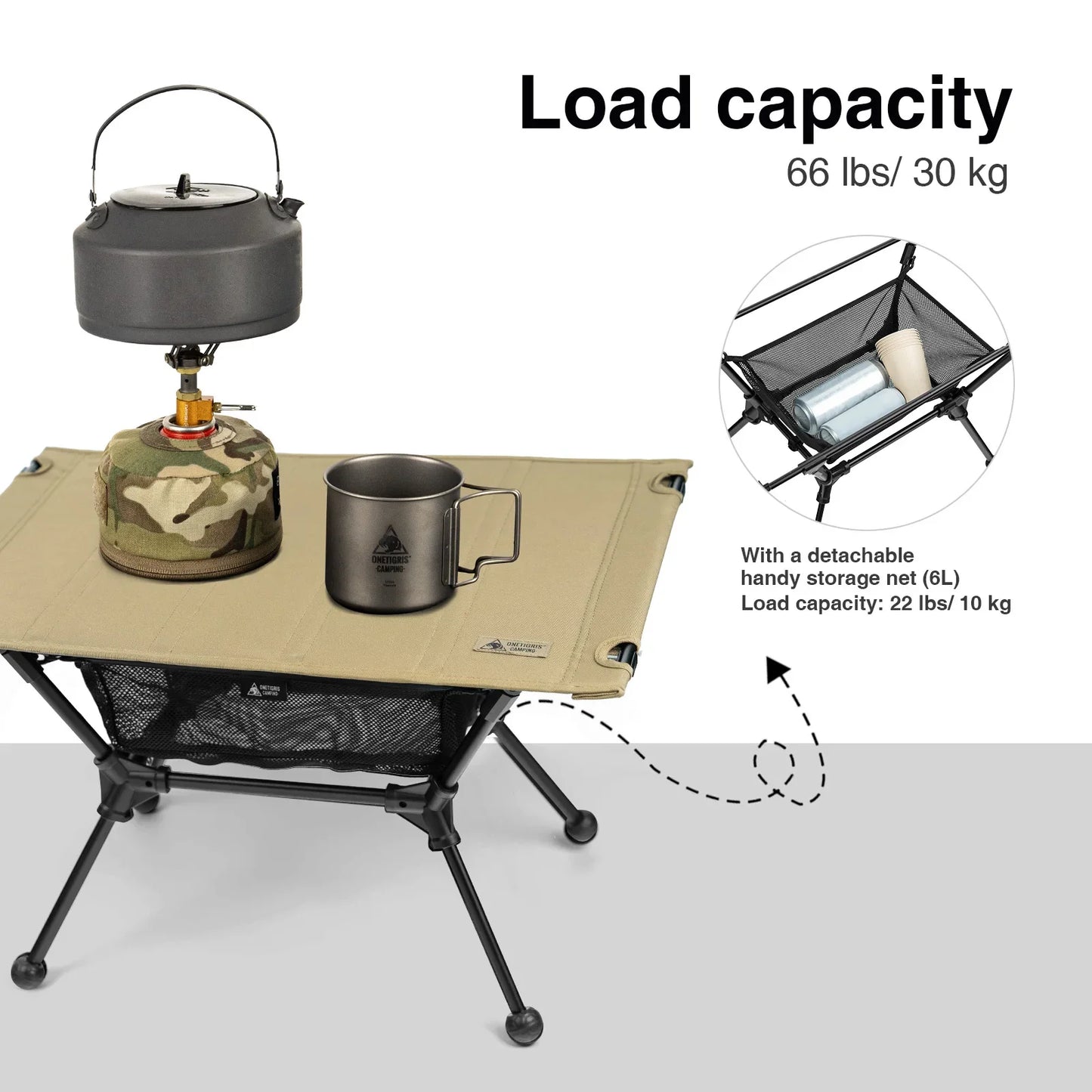 Camping Table with Mesh Storage Pouch Brown